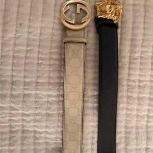 Gucci cream belt, Versace black velt